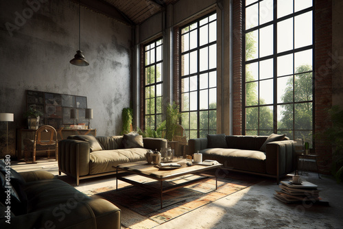 Industrial Style Loft With Large Windows, Generative AI © HRTNT Media