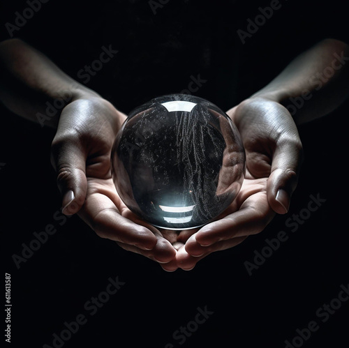 A Crystal Ball Resting in the Palms of a Person's Hands Generative AI photo