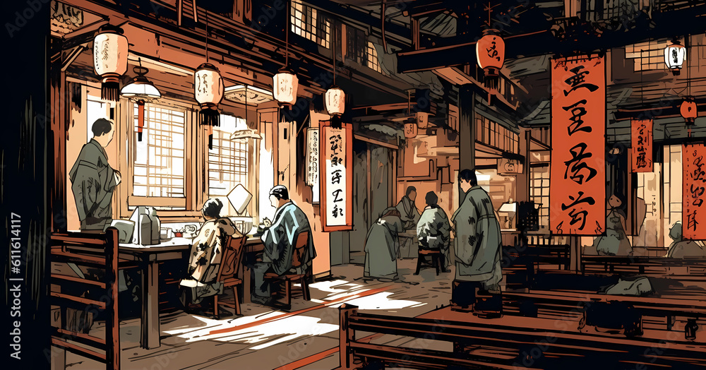 Illustration of beautiful view of Itsukushima Shrine, Japan Illustration of beautiful view of Itsukushima Shrine, Japan