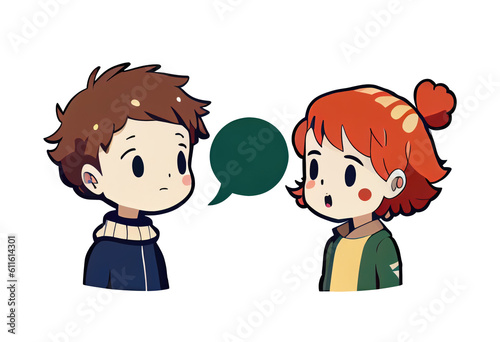 Young boy and girl are talking so happy for comic style on transparent background. Generative Ai