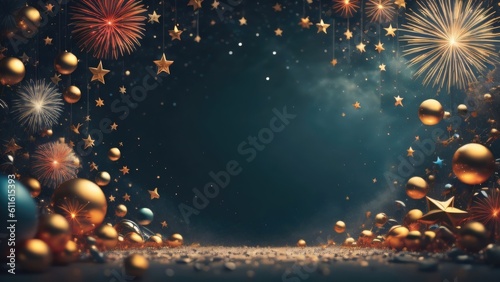 marry christmas and happy new year 2024 background template illustration. copy space, banner. generative ai photo
