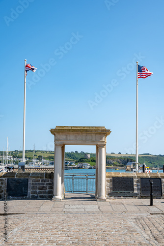 Historic site of the Mayflower steps in Plymouth Barbican.  photo
