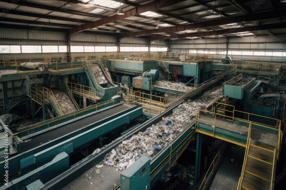 Theme of waste recycling could depict a facility where waste is sorted and processed for reuse. Generative AI