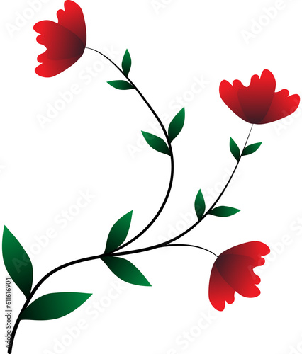 red flowers with stems and leaves clipart