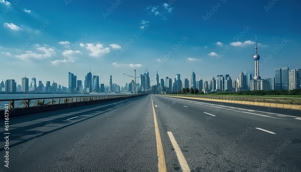 photo empty asphalt road with cityscape