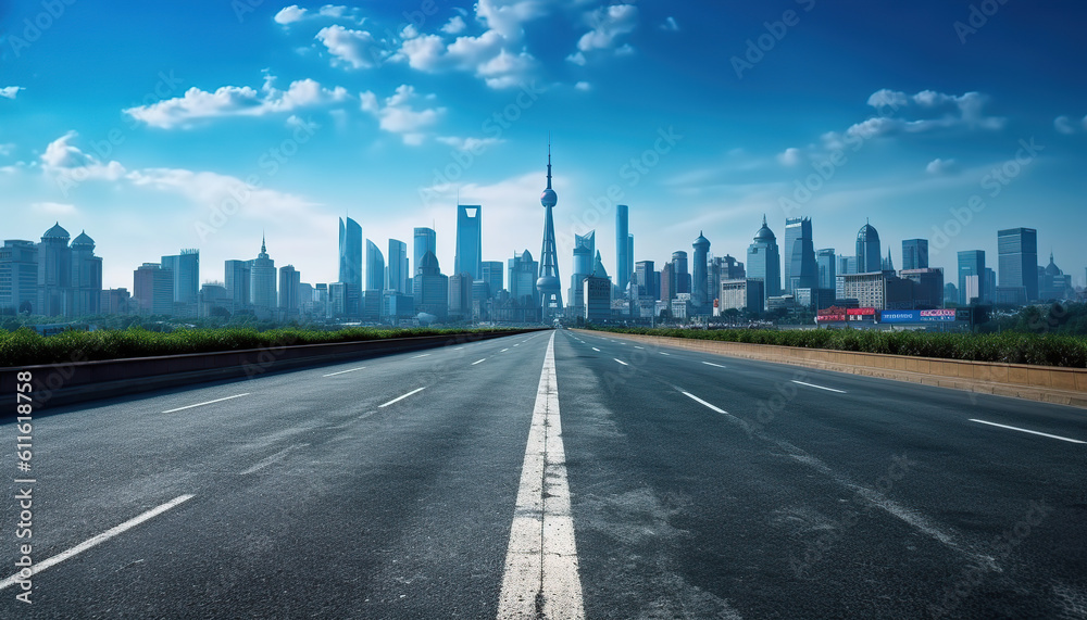 Fototapeta premium photo empty asphalt road with cityscape