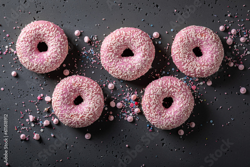 Yummy and fresh pink donuts for Fat Thursday festive.
