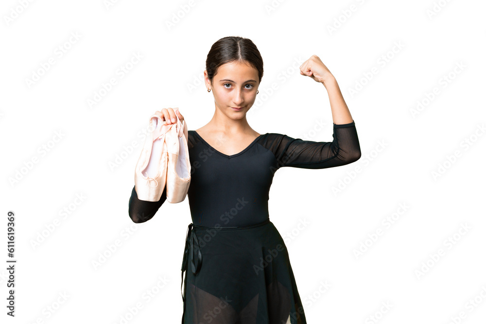 Young woman practicing ballet over isolated chroma key background doing strong gesture Young woman practicing ballet over isolated chroma key background doing strong gesture