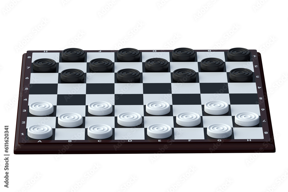 Draughts game isolated on white background. 3d render Draughts game isolated on white background. 3d render