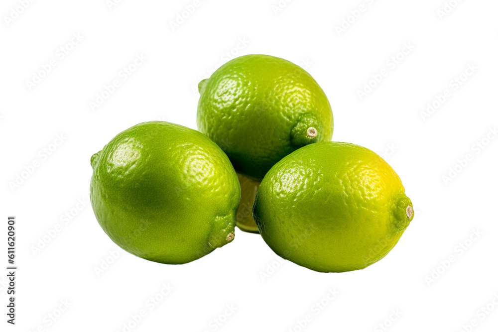 Limes isolated on transparent background, Generative AI Limes isolated on transparent background, Generative AI