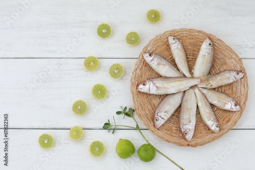 Small mullet fish, seafood, healthy food, Mullus surmuletus Linnaeus, class Actinopterygii, ray-finned fish, order Perciformes, background photo