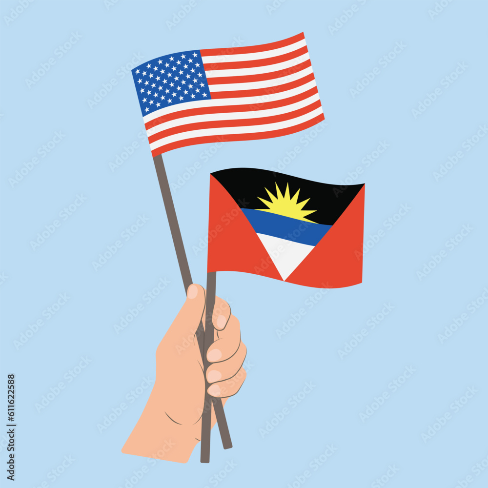 Flags of the USA and Antigua and Barbuda, Hand Holding flags