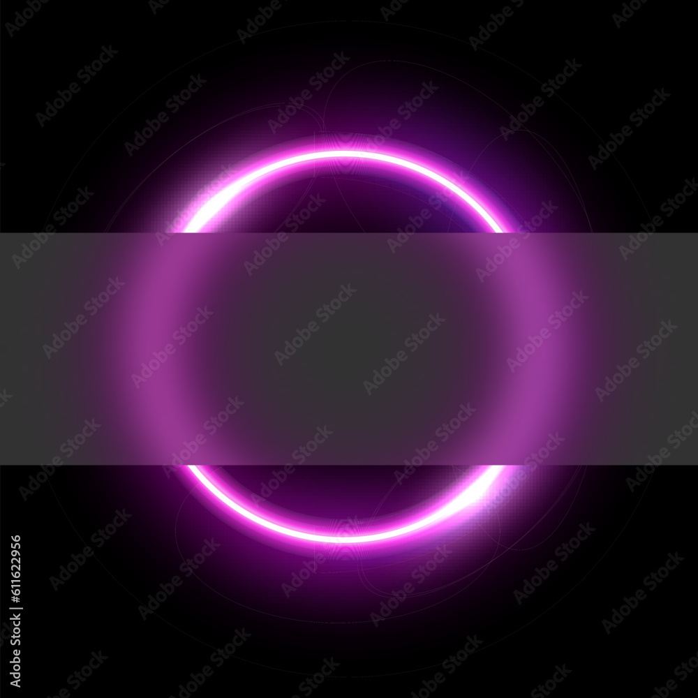 Purple neon circle with glassmorphism effect vector illustration. Abstract luminous LED ring with blurred glass, shiny round frame of laser for poster or banner, futuristic techno presentation Purple neon circle with glassmorphism effect vector illustration. Abstract luminous LED ring with blurred glass, shiny round frame of laser for poster or banner, futuristic techno presentation