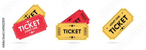 Ticket icon set, Movie show ticket vector icon, Cinema or Movie ticket in flat style ,Admit one coupon entrance vector photo