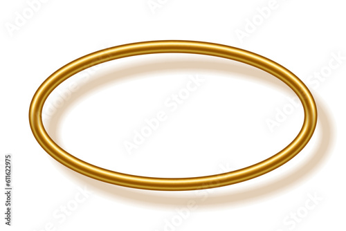 Gold sllipse frame for picture with shadow on white background. Blank space for picture, painting, card or photo. 3d realistic tube template vector illustration. Simple golden object mockup
