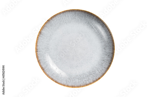 Table setting with vintage empty white plate on rustic wood. Isolated, transparent background