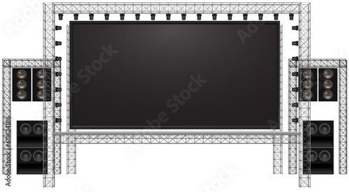 white stage and speaker with led screen on the truss system on the white background
