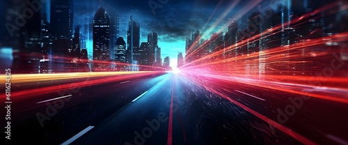 Light Trails with Motion Effect. Red and Blue High Speed Light Effect. Long Exposure. Generative AI