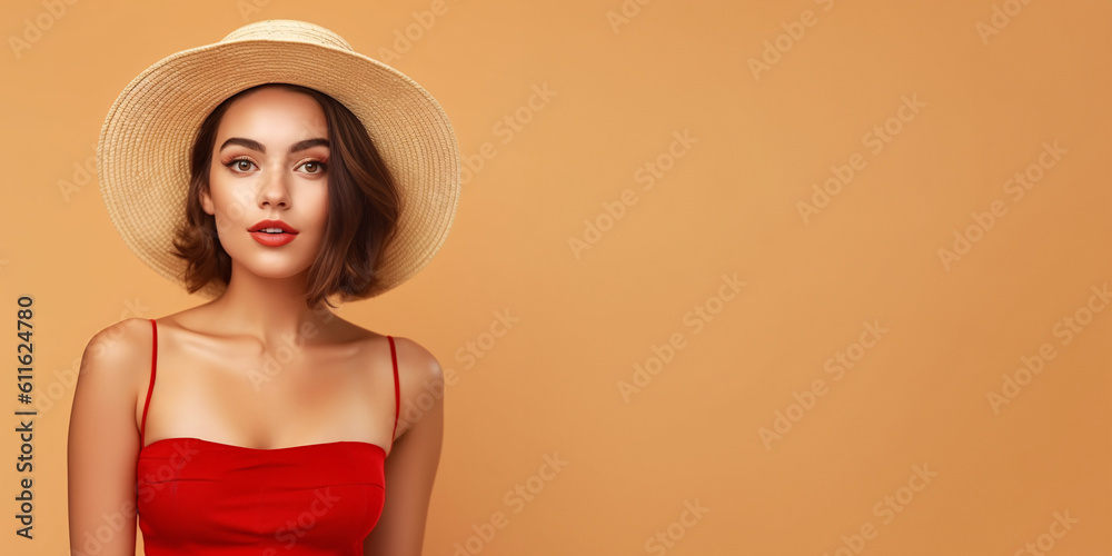 Attractive woman in summer outfit. Isolated on solid color background. Attractive woman in summer outfit. Isolated on solid color background.