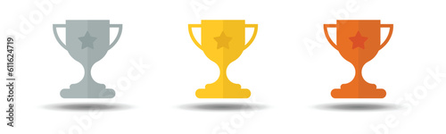 Trophy icon set , Gold,silver and bronze trophy icon , Cup winner trophy award in flat style