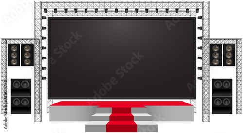 white stage and speaker with led screen on the truss system on the white background