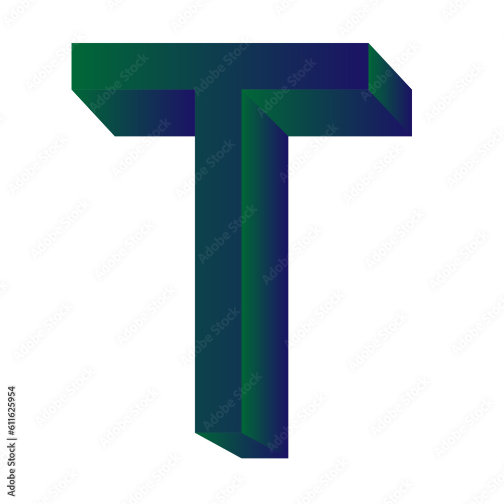 3D Letter T in Blue and Green Color 3D Letter T in Blue and Green Color