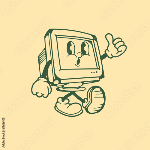 Vintage character design of computer monitor