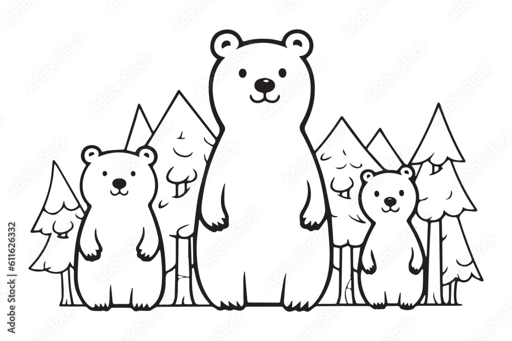 Cute Bear Coloring Pages, Kids Coloring Book, Bear Vector Character