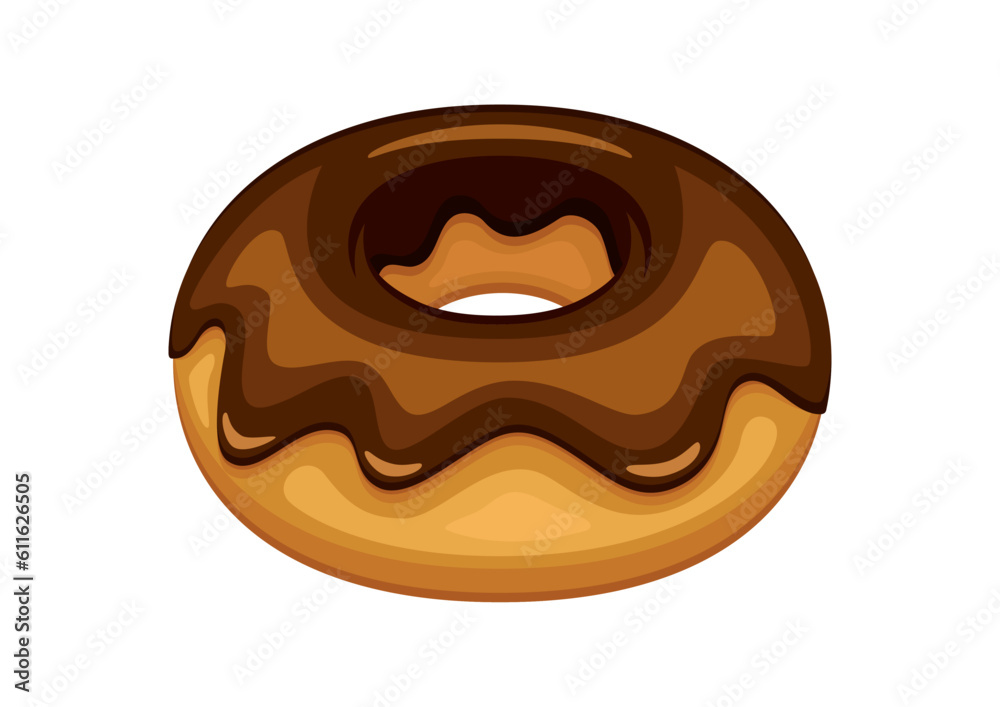Donut with chocolate frosting icon vector. Chocolate round doughnut icon vector isolated on a white background. One donut with chocolate glaze illustration Donut with chocolate frosting icon vector. Chocolate round doughnut icon vector isolated on a white background. One donut with chocolate glaze illustration