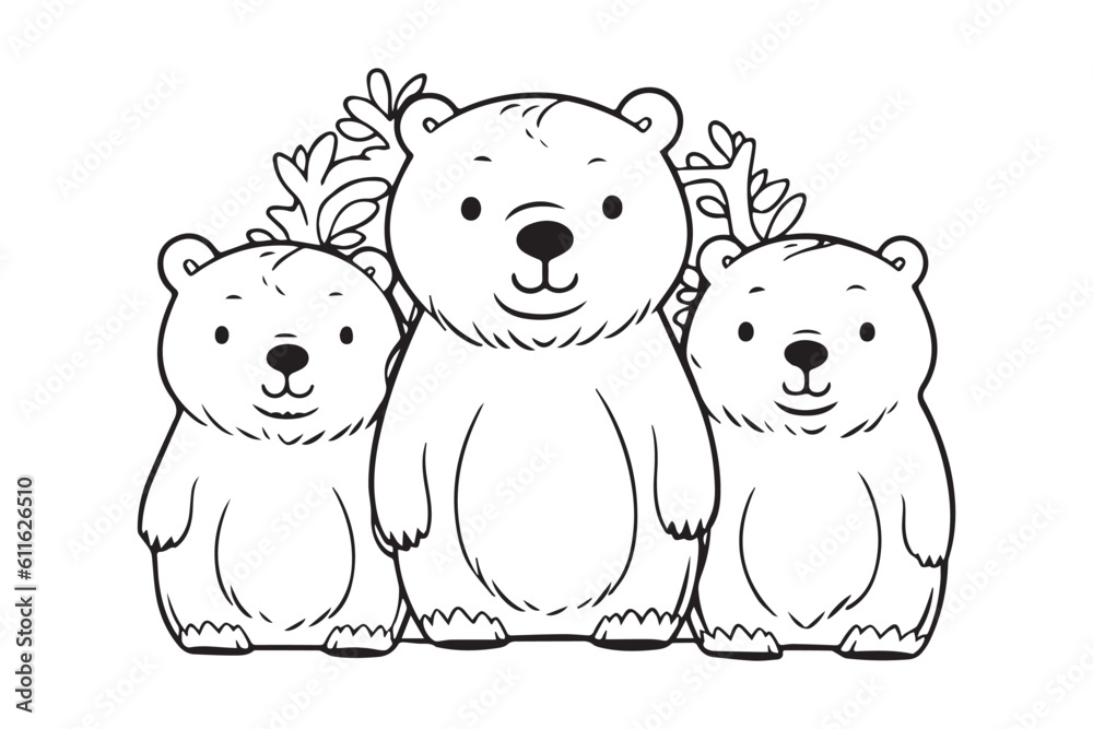 Cute Bear Coloring Pages, Kids Coloring Book, Bear Vector Character