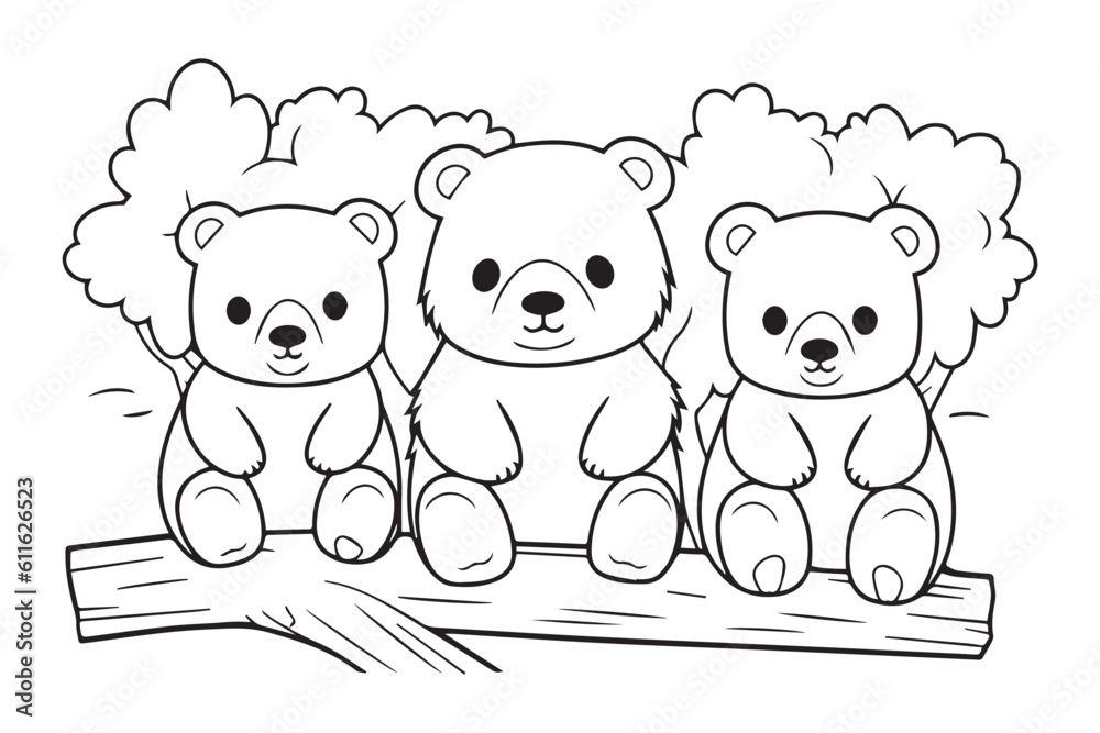 Cute Bear Coloring Pages, Kids Coloring Book, Bear Vector Character