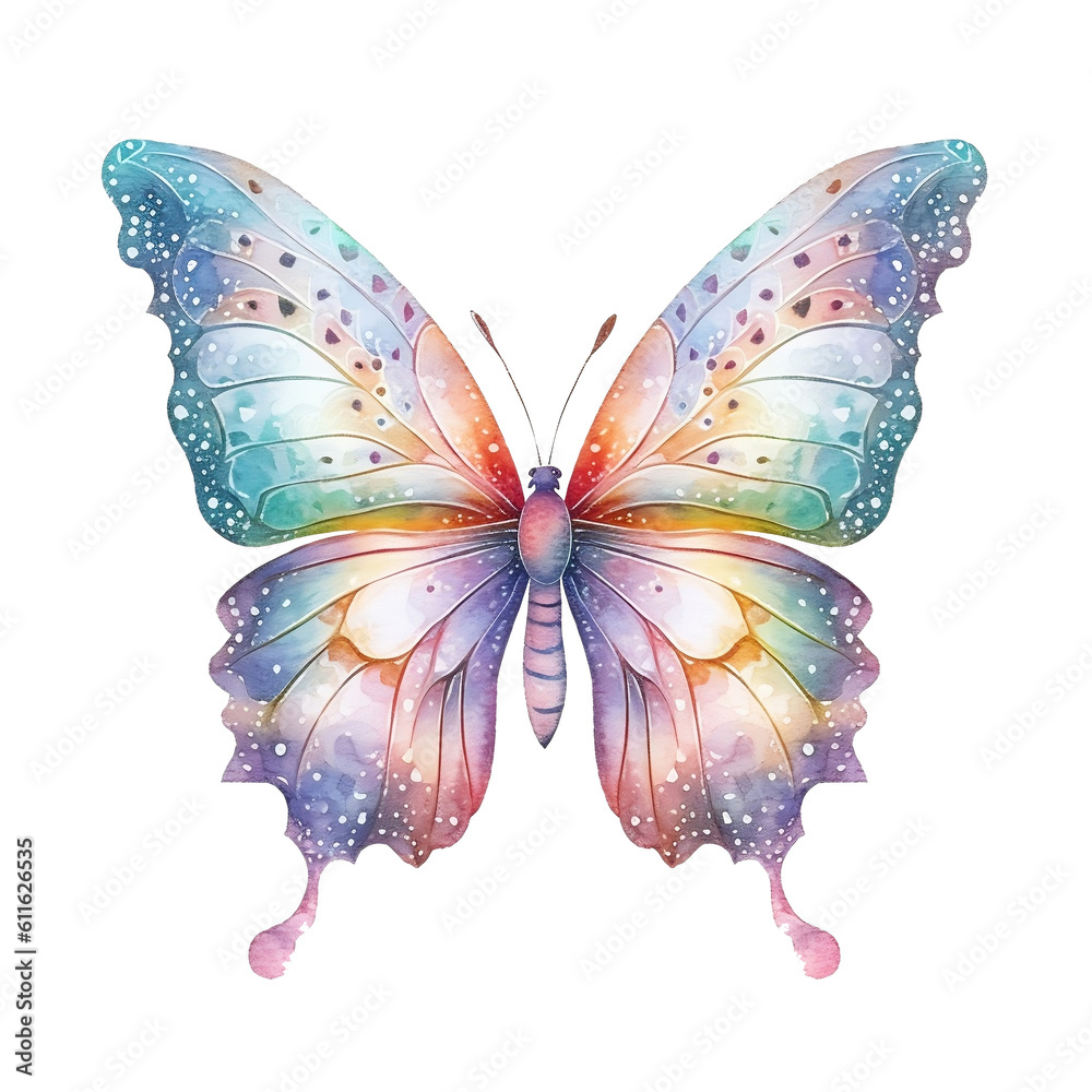 Rainbow Butterfly Watercolor Clipart, Pastel Butterfly Watercolor ...