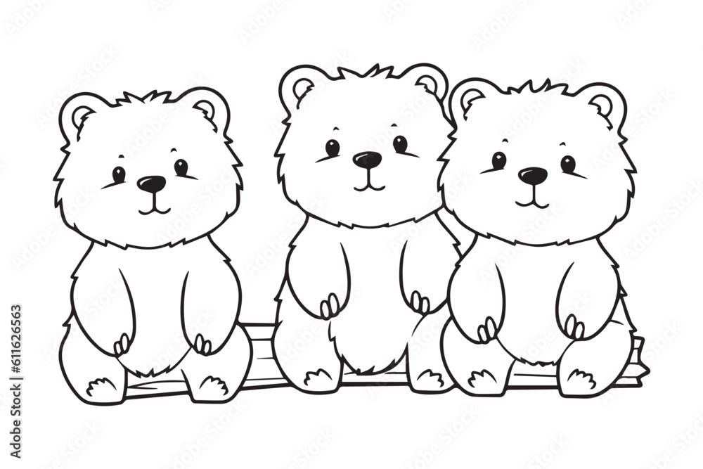 Cute Bear Coloring Pages, Kids Coloring Book, Bear Vector Character