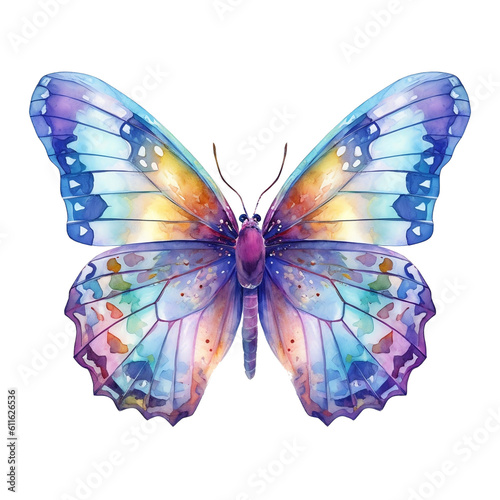 Rainbow Butterfly Watercolor Clipart, Pastel Butterfly Watercolor, Fantasy Butterfly Clipart, made with generative AI