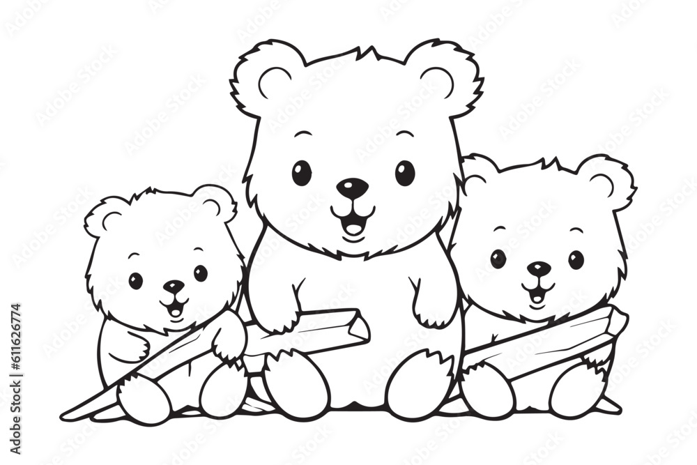 Cute Bear Coloring Pages, Kids Coloring Book, Bear Vector Character ...