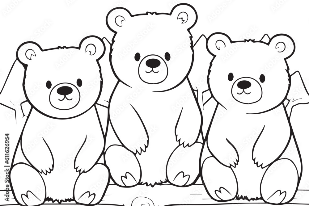Cute Bear Coloring Pages, Kids Coloring Book, Bear Vector Character