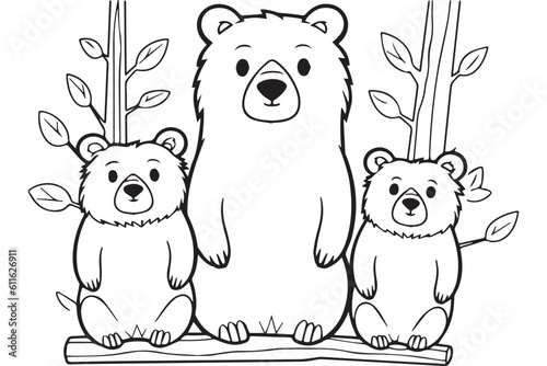 Cute Bear Coloring Pages  Kids Coloring Book  Bear Vector Character Illustration