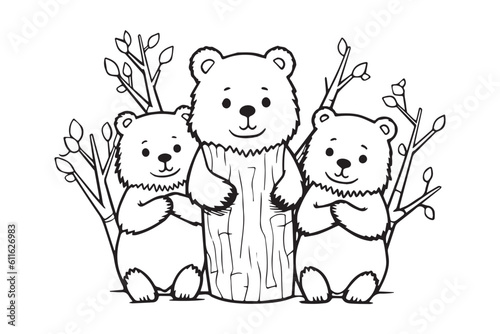 Cute Bear Coloring Pages  Kids Coloring Book  Bear Vector Character Illustration