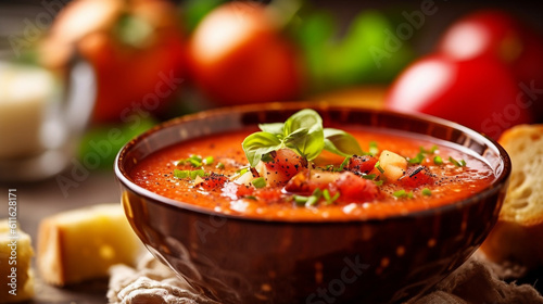 AI generative image of a vegan dish full of vegetables as a cold soup call gazpacho andalusian