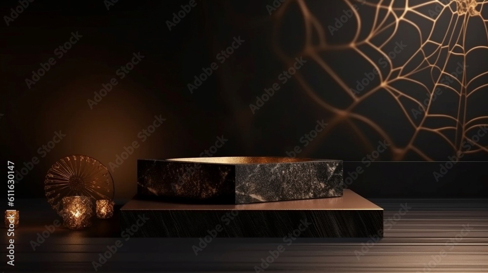 3d rendering of abstract geometric forms. Glossy marble luxury podium for product presentation.