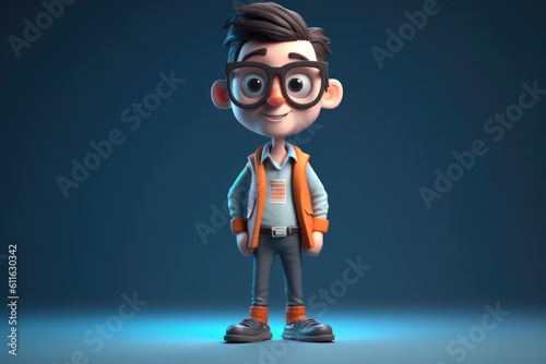 3d nerdy cartoon character wearing glasses up, generative AI photo