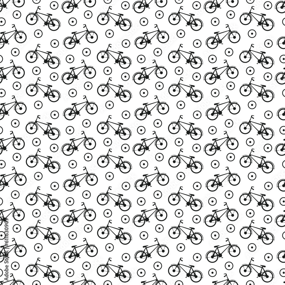 Seamless bicycle pattern on white background. Bike icon pattern