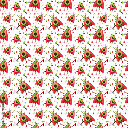 Seamless pattern Avocado hero character in Superhero costume and axe. Fruit character pattern