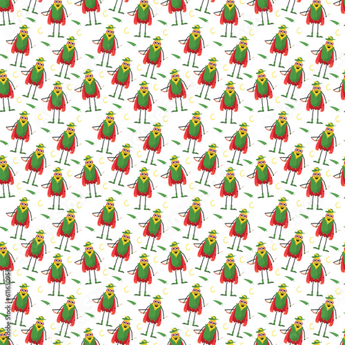 Seamless pattern Corn hero character in Superhero costume holding bow. Vegetable character pattern