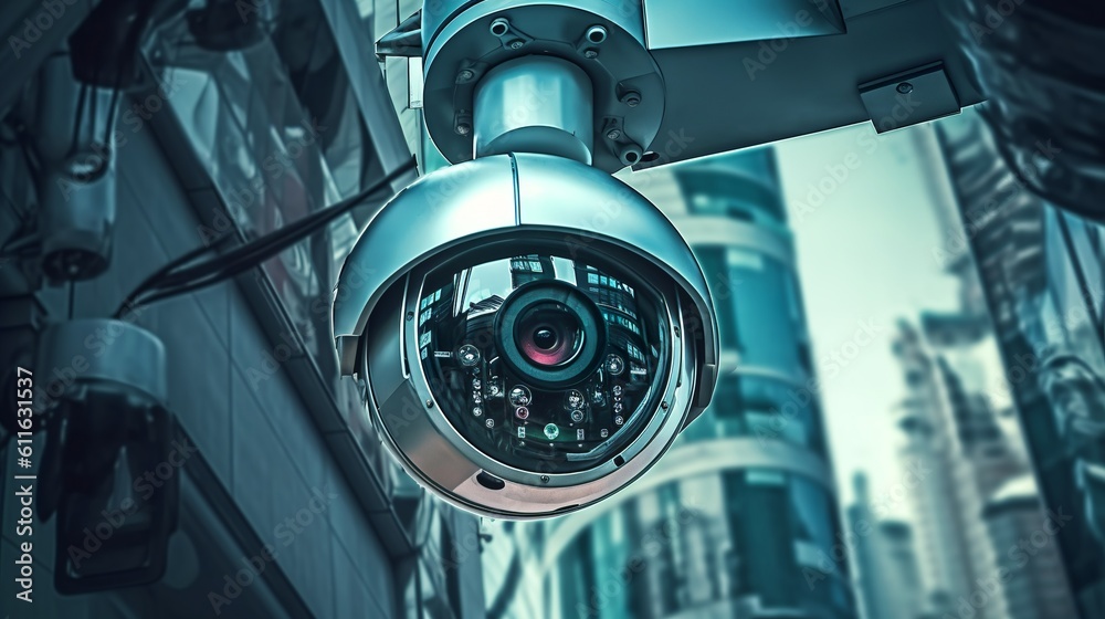Fototapeta premium Security camera close-up view, Generative AI