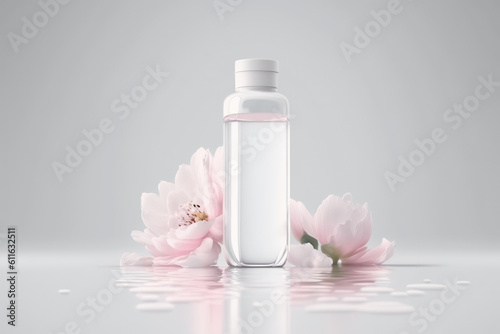 Cosmetic bottle mock up with fflowers Generative AI