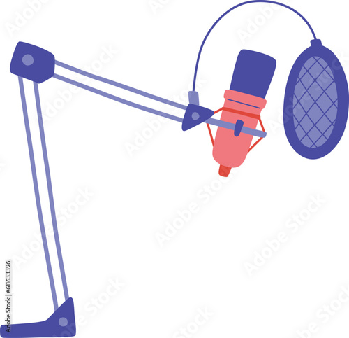 microphone with microphone stand icon over white background, flat style, vector illustration