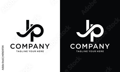 initial letter j and p linked circle monogram logo on a white and black background.