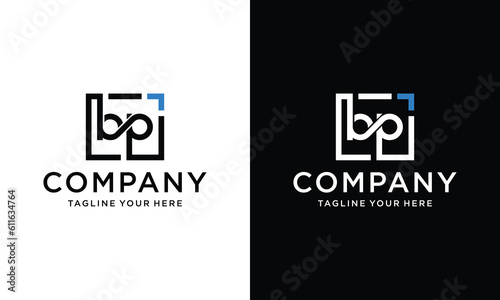 initial letter b and p linked circle monogram logo on a white and black background.