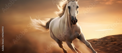 Fotografie, Obraz galloping white horse Generative AI